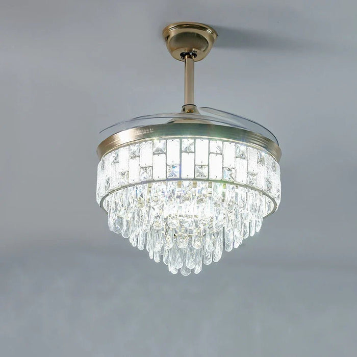 Masakan LED Ceiling Fan Chandelier with Remote Control - 3 Color Dimmable Light - Gold
