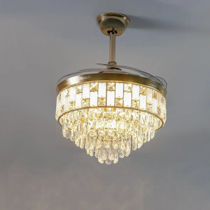 Masakan LED Ceiling Fan Chandelier with Remote Control - 3 Color Dimmable Light - Gold