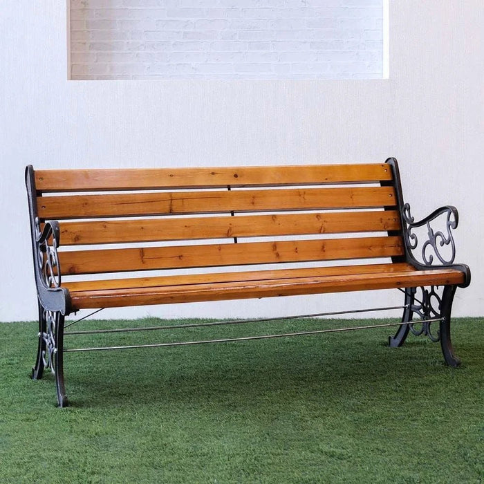 Wooden Park Bench-Dark Teak/Bronze-150 cm