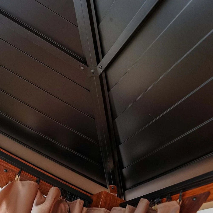 Jasmy Gazebo with Curtains-Black/Brown-3.6x4.6 M-With 2-Year Warranty