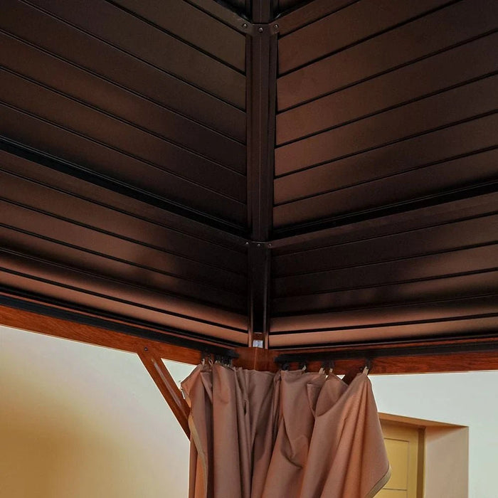 Jasmy Gazebo with Curtains-Black/Brown-3.6x4.6 M-With 2-Year Warranty