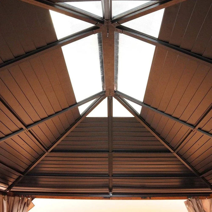 Jasmy Gazebo with Curtains-Black/Brown-3.6x4.6 M-With 2-Year Warranty
