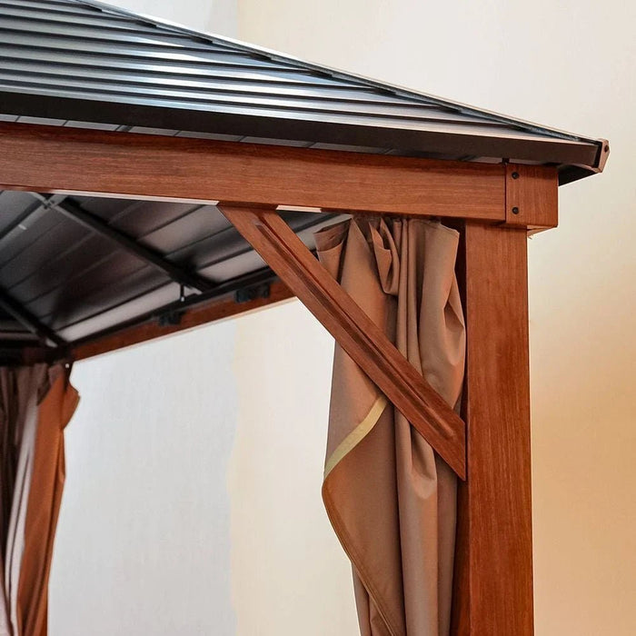 Jasmy Gazebo with Curtains-Black/Brown-3.6x4.6 M-With 2-Year Warranty