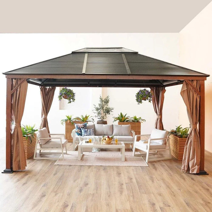 Jasmy Gazebo with Curtains-Black/Brown-3.6x4.6 M-With 2-Year Warranty