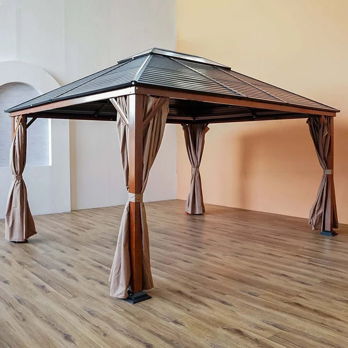 Jasmy Gazebo with Curtains-Black/Brown-3.6x4.6 M-With 2-Year Warranty