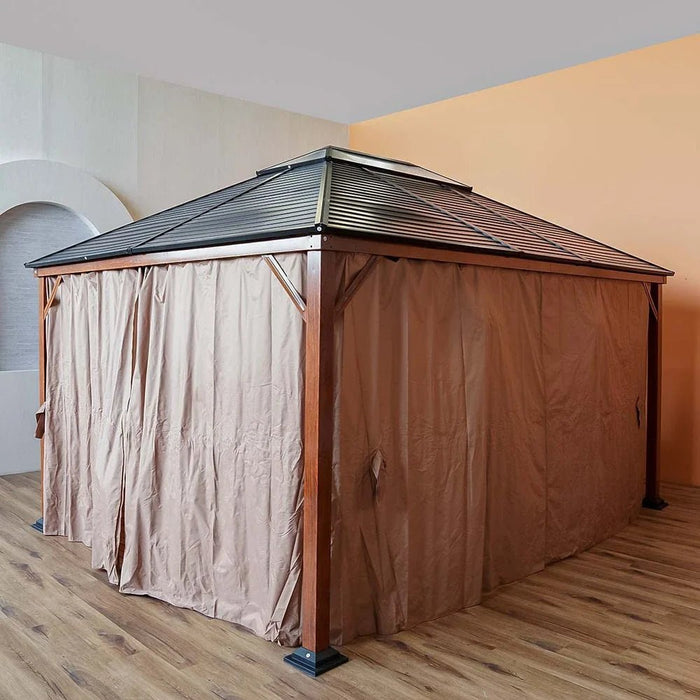 Jasmy Gazebo with Curtains-Black/Brown-3.6x4.6 M-With 2-Year Warranty