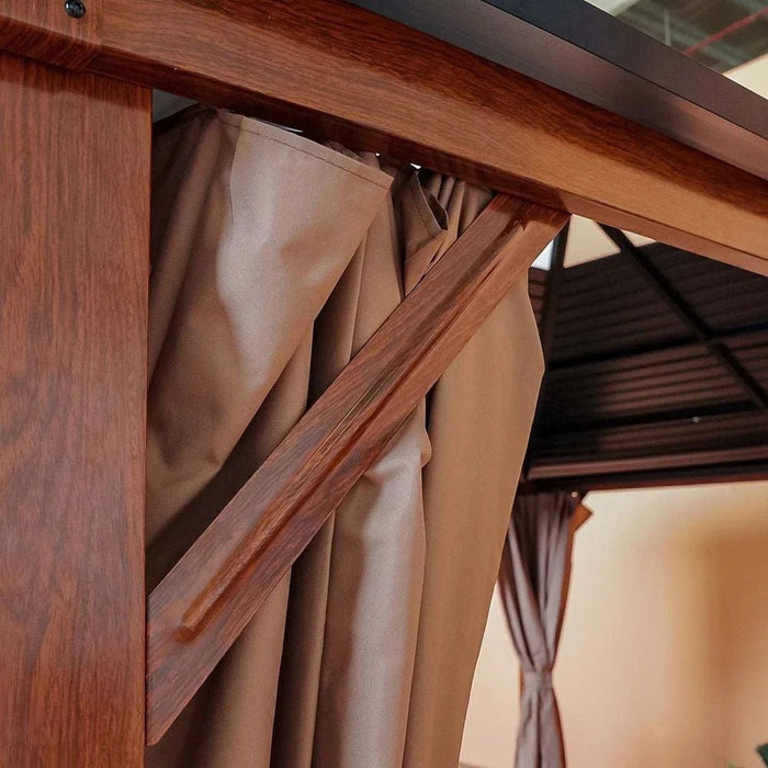 Jasmy Gazebo with Curtains-Black/Brown-3.6x4.6 M-With 2-Year Warranty
