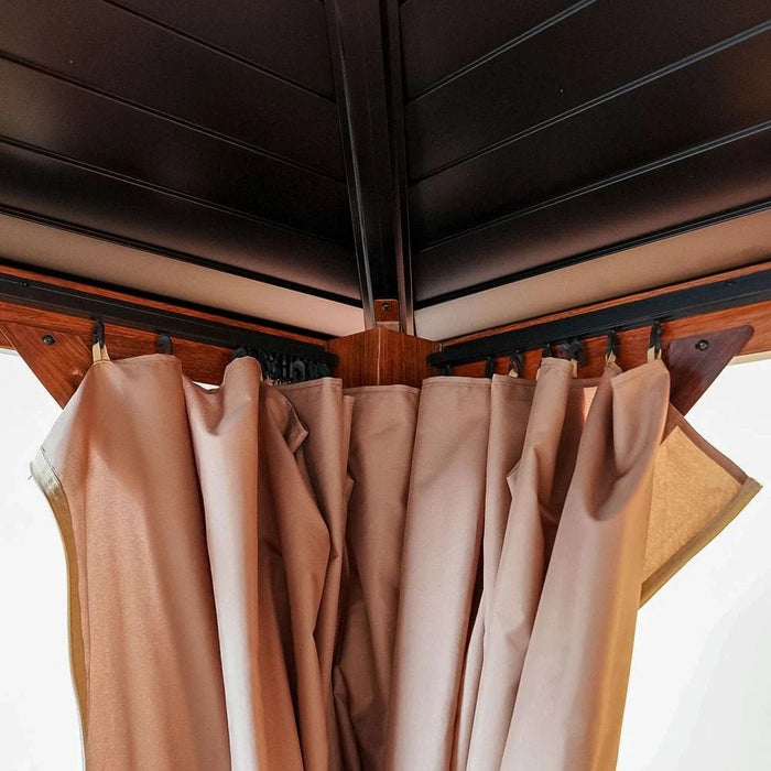 Jasmy Gazebo with Curtains-Black/Brown-3.6x4.6 M-With 2-Year Warranty