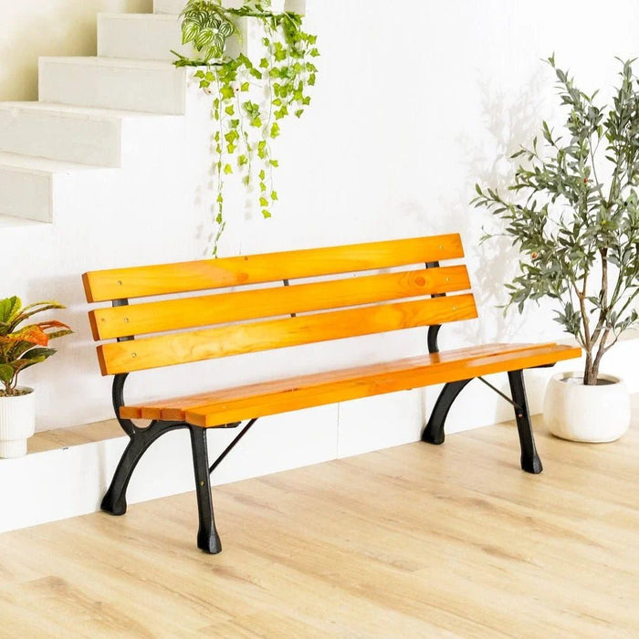 Inaya Cast Iron Park Bench-Natural Wood/Black