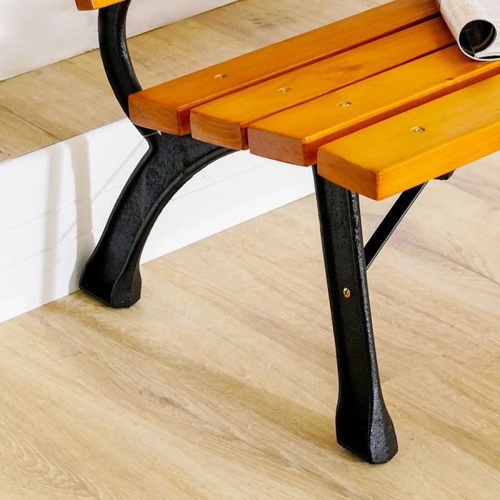 Inaya Cast Iron Park Bench-Natural Wood/Black