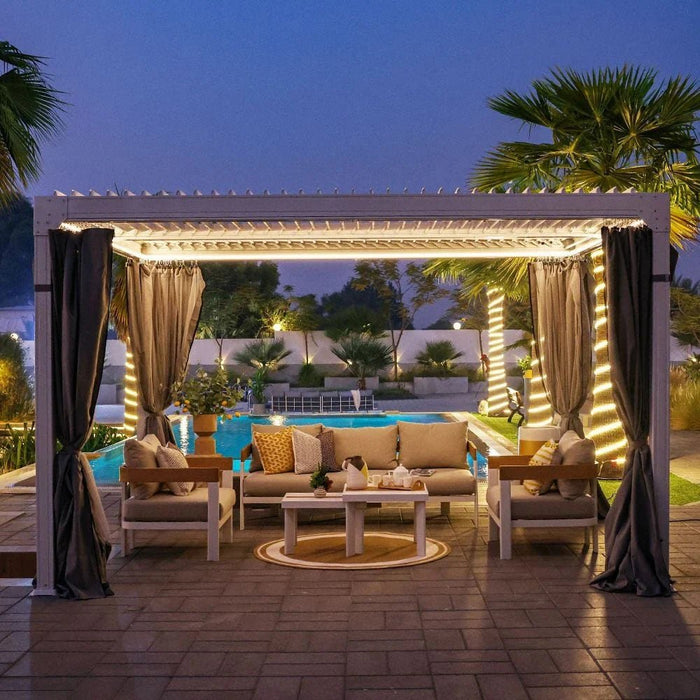 Ambrose Automatic Pergola with Automated Roof & LED-White-With 2-Year Warranty