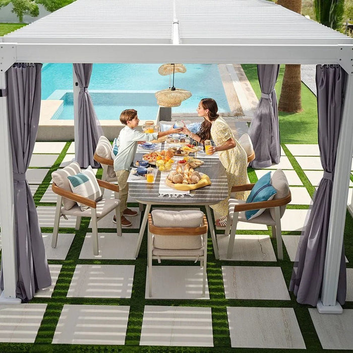 Ambrose Automatic Pergola with Automated Roof & LED-White-With 2-Year Warranty