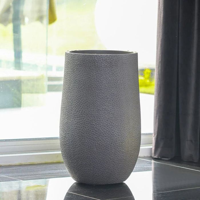 Fiber Clay Pot with Volcanic Design-Grey-35x35x55 CM