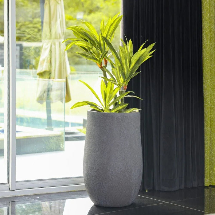 Fiber Clay Pot with Volcanic Design-Grey-48x48x75 CM