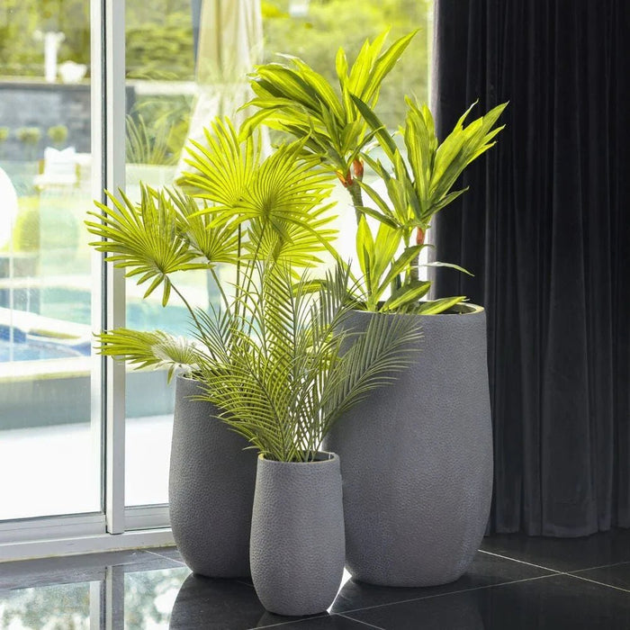Fiber Clay Pot with Volcanic Design-Grey-48x48x75 CM