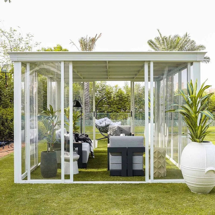 Eden House Gazebo with Light-White/Transparent-3.7x5.5x2.5 M-With 2-Year Warranty-By Ziantti