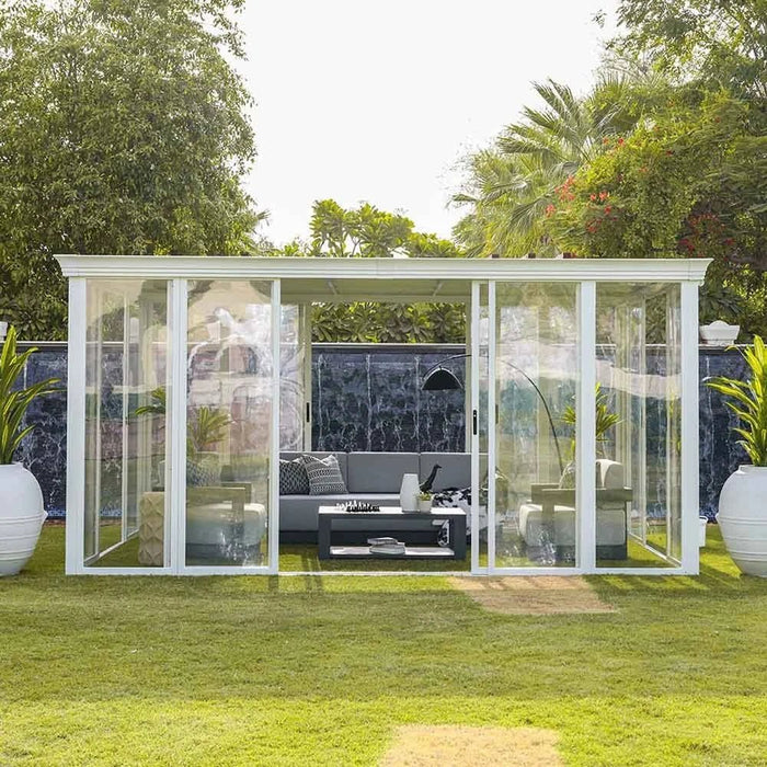 Eden House Gazebo with Light-White/Transparent-3.7x5.5x2.5 M-With 2-Year Warranty-By Ziantti