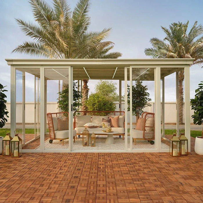 Eden House Gazebo with Light-White/Transparent-3.7x5.5x2.5 M-With 2-Year Warranty-By Ziantti
