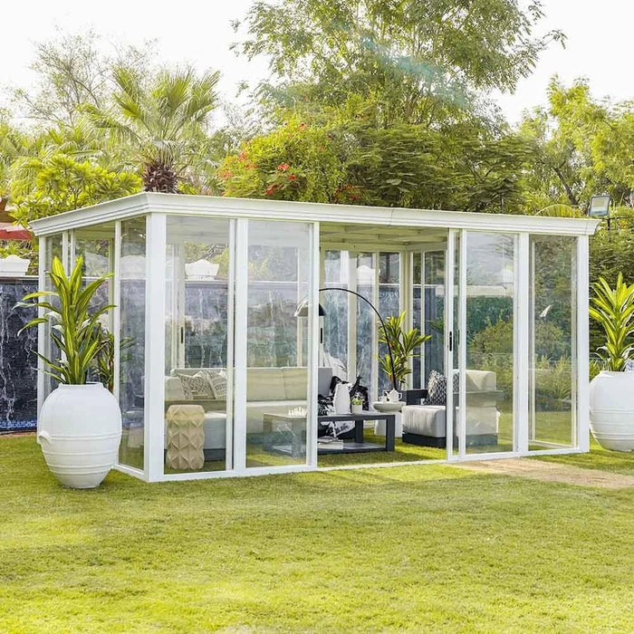 Eden House Gazebo with Light-White/Transparent-3.7x5.5x2.5 M-With 2-Year Warranty-By Ziantti