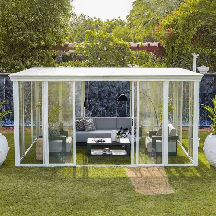 Eden House Gazebo with Light-White/Transparent-3.7x5.5x2.5 M-With 2-Year Warranty-By Ziantti