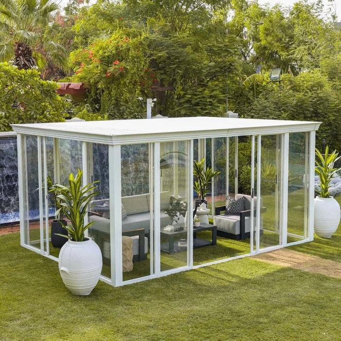 Eden House Gazebo with Light-White/Transparent-3.7x5.5x2.5 M-With 2-Year Warranty-By Ziantti