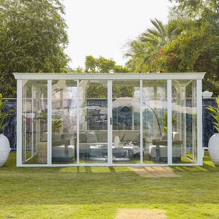 Eden House Gazebo with Light-White/Transparent-3.7x5.5x2.5 M-With 2-Year Warranty-By Ziantti
