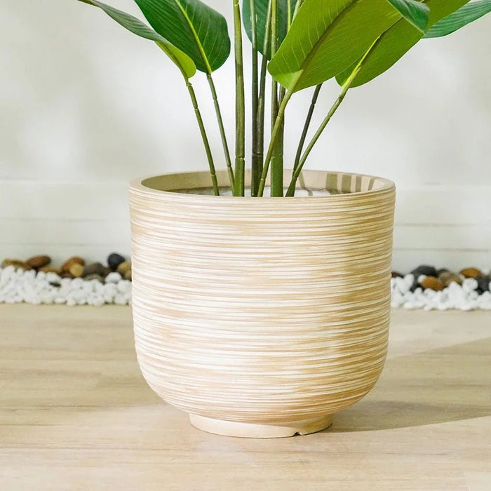 Fiber Clay Pot-Rattan Design-Beige-37x37x34 CM