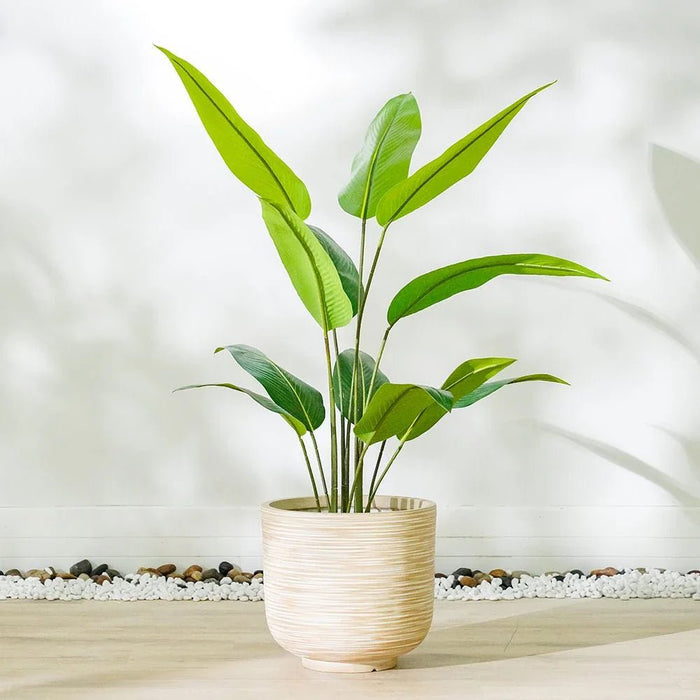 Fiber Clay Pot-Rattan Design-Beige-37x37x34 CM
