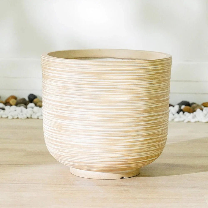 Fiber Clay Pot-Rattan Design-Beige-37x37x34 CM