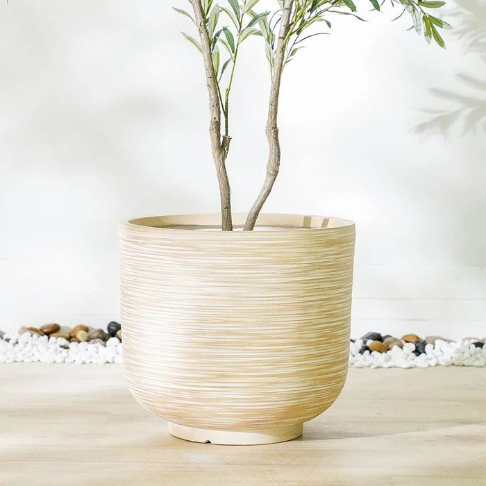 Fiber Clay Pot-Rattan Design-Beige-44x44x40 CM