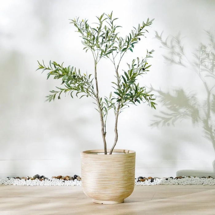 Fiber Clay Pot-Rattan Design-Beige-44x44x40 CM