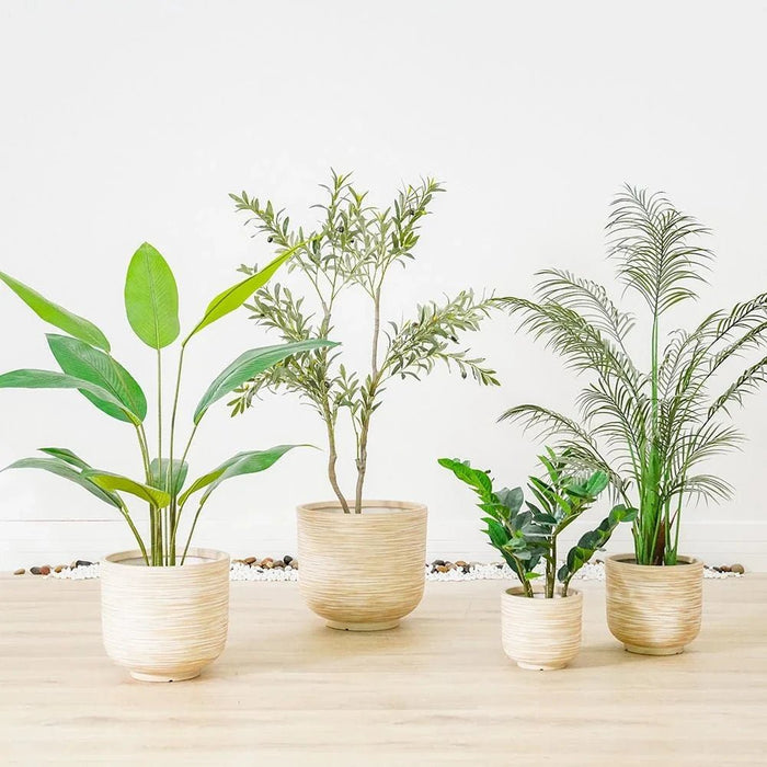 Fiber Clay Pot-Rattan Design-Beige-44x44x40 CM