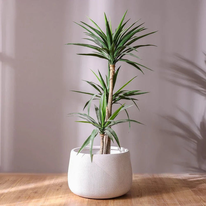 Fiber Clay Pot with Symmetry Stripes-White-42x42x29 CM