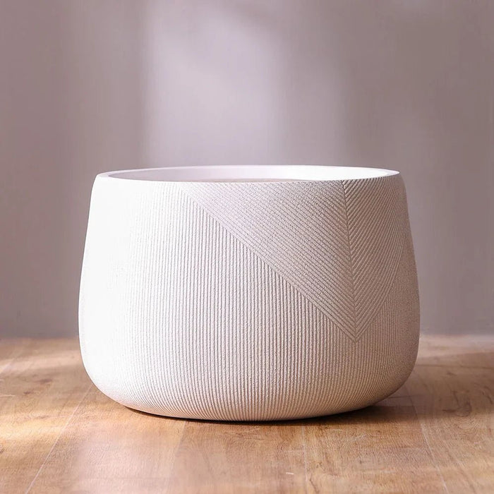 Fiber Clay Pot with Symmetry Stripes-White-42x42x29 CM