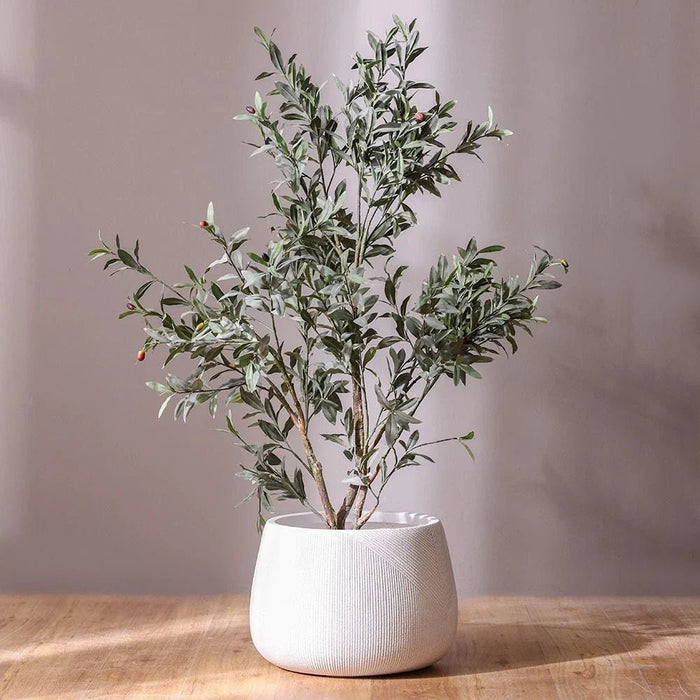 Fiber Clay Pot with Symmetry Stripes-White-55x55x37 CM