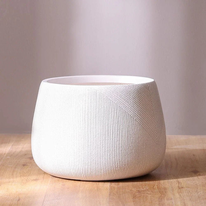 Fiber Clay Pot with Symmetry Stripes-White-55x55x37 CM