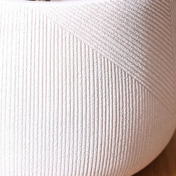Fiber Clay Pot with Symmetry Stripes-White-55x55x37 CM