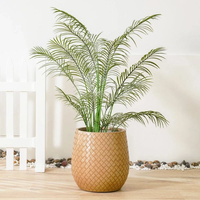 Fiber Clay Pot with Leather Design - Beige - 43.5x43.5x44 CM