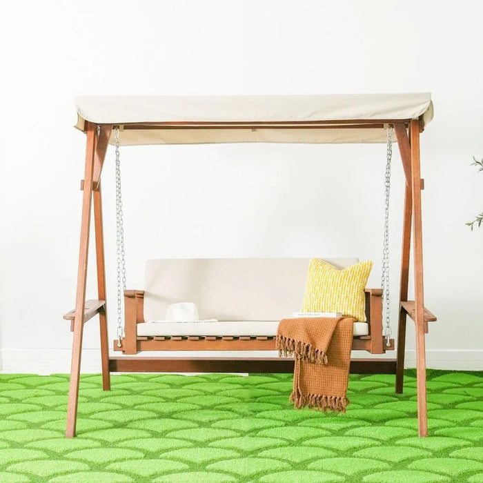 Camry 2-Seater Wooden Swing with Canopy-Brown/Beige