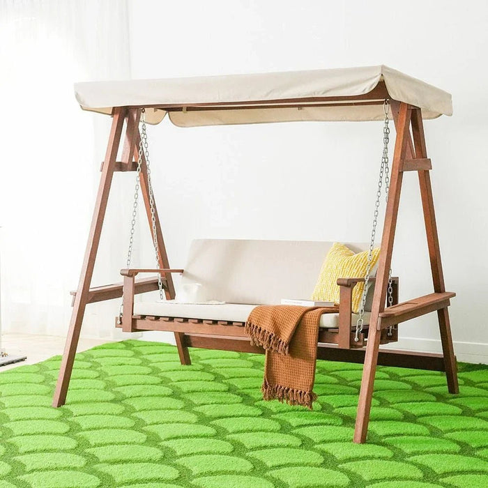 Camry 2-Seater Wooden Swing with Canopy-Brown/Beige