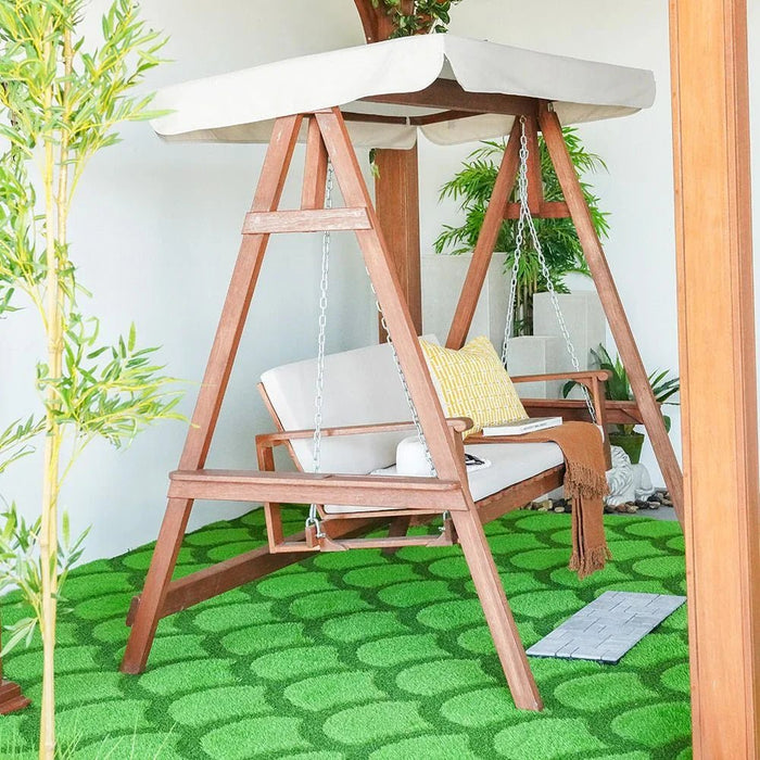 Camry 2-Seater Wooden Swing with Canopy-Brown/Beige