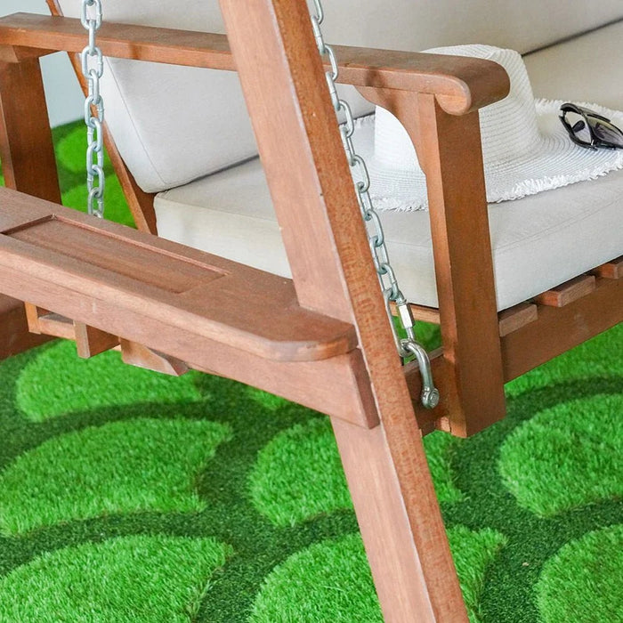 Camry 2-Seater Wooden Swing with Canopy-Brown/Beige
