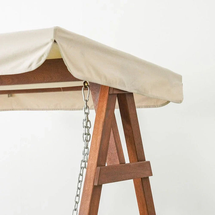 Camry 2-Seater Wooden Swing with Canopy-Brown/Beige