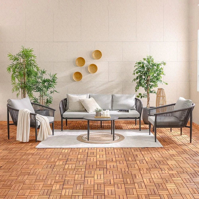 Santa Cruz 5-Seater Aluminum Rope Sofa Set with 2 Tables-Grey-With 1-Year Warranty