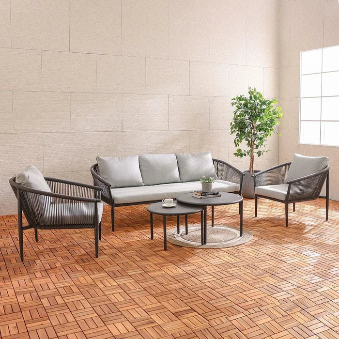 Santa Cruz 5-Seater Aluminum Rope Sofa Set with 2 Tables-Grey-With 1-Year Warranty