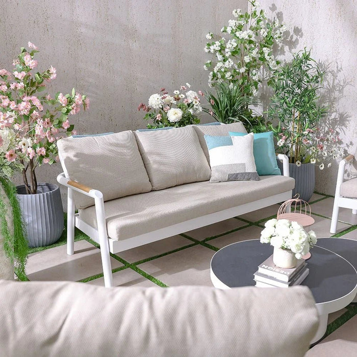Genova 5-Seater Aluminum Sofa Set with 2 Tables-Beige/White-With 2-Year Warranty