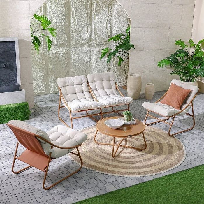Zoya 4-Seater Sofa Set-Orange/Cream-With 1-Year Warranty