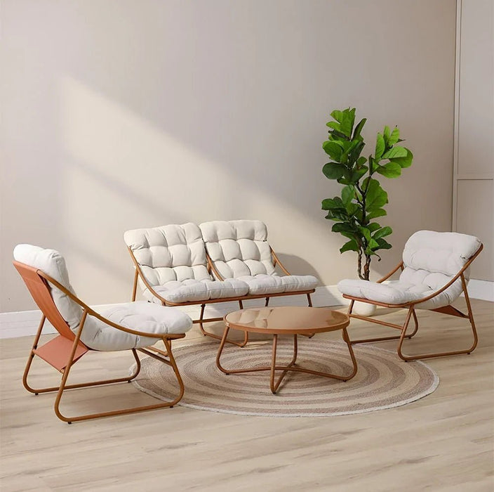 Zoya 4-Seater Sofa Set-Orange/Cream-With 1-Year Warranty
