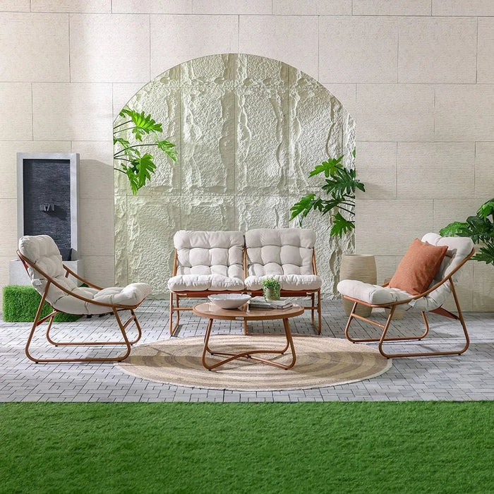 Zoya 4-Seater Sofa Set-Orange/Cream-With 1-Year Warranty