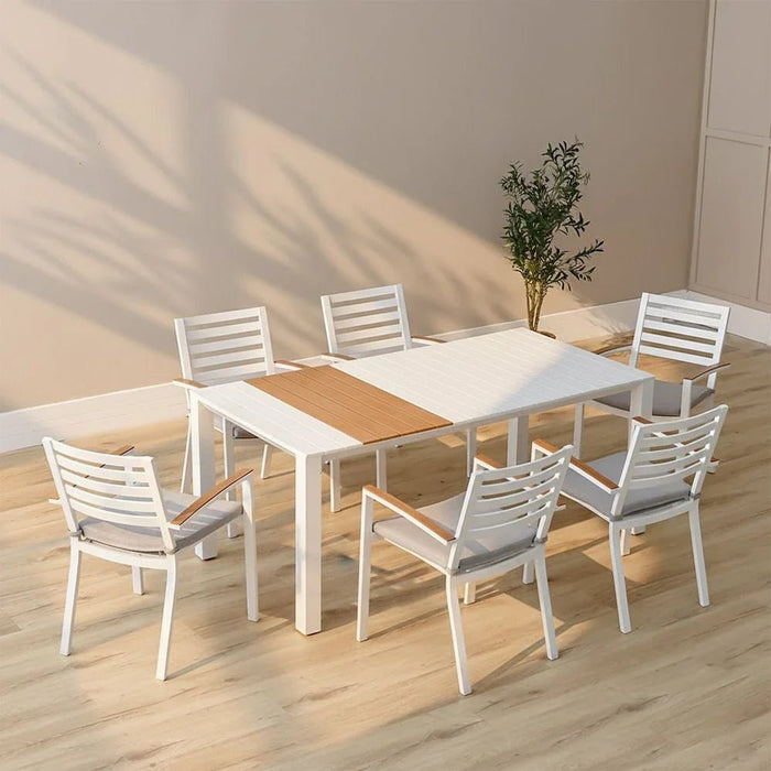 Alba 1 + 6-Seater Dining Set-White/Light Grey-With 1-Year Warranty